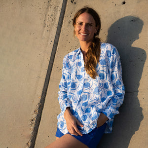 Linen Anastasia Shirt: POMEGRANATE - BLUE