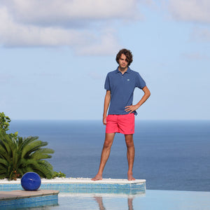 Premium Mens pure cotton navy blue polo shirt vacation villa life