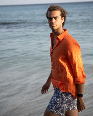 mens caribbean linen shirts vibrant orange