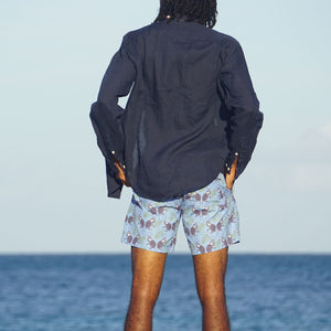 Mens swim shorts: MONKEY and PALMS - PLUM