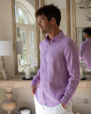 Villa holiday menswear plain lilac linen shirt