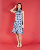 Vintage Atelier Collection Olivia halterneck top in April Showers teal silk crepe-de-Chine