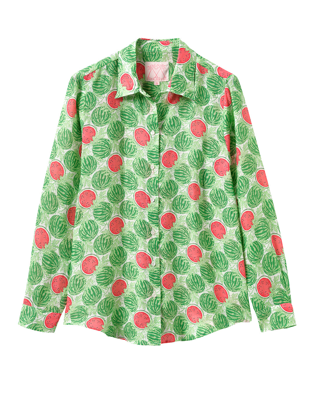 Women's Anastasia linen shirt Watermelon green print lightweight linen beach cover up shirt