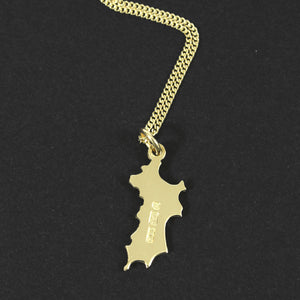 18K Gold Mini Mustique Island Pendant & Chain - Back Hallmark