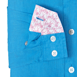 Comfortable, durable children's clothes plain turquoise blue linen shirt
