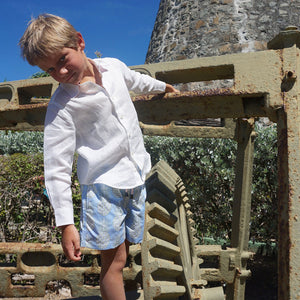 Childrens Linen Shirt: WHITE playing by the windmill Mustique