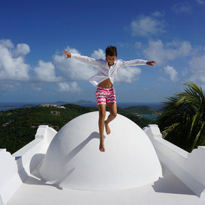 Childrens Linen Shirt: WHITE jumping on the roof villa Mustique