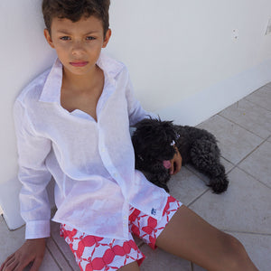 Childrens Linen Shirt: WHITE cool linen in the shade Mustique