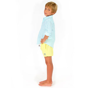 Childrens Linen Shirt: MARRAKECH - BLUE designer Lotty B Mustique kids holiday shirt