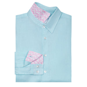 Folded Childrens Linen Shirt: PALE BLUE designer Lotty B Mustique kids beach wear