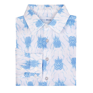 Pure linen designer kids shirts Beetle blue by Lotty B Mustique
