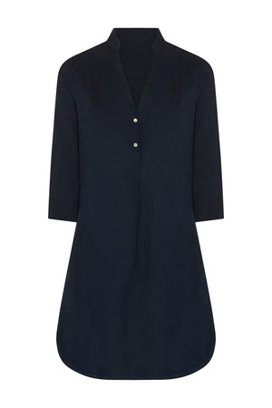 Womens vacation style linen dress in eclipse navy blue