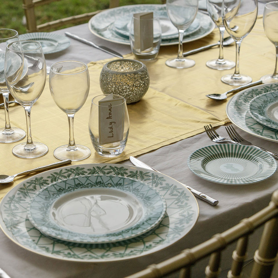 Fine Bone China Dinner Service : MUSTIQUE ISLAND - Bowl, Salad plate, Dinner plate, Side plate, Coffee cup & Saucer