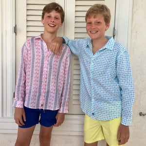 Childrens Linen Shirt: MARRAKECH - BLUE designer Lotty B for Pink House Mustique kids fashion