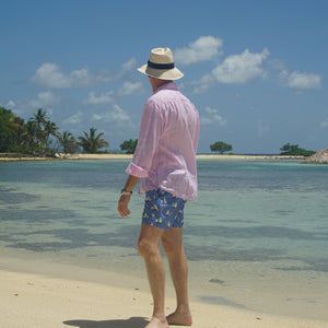 Designer mens swim trunks in soft recycled quick dry Repreve fabric by Lotty B Mustique