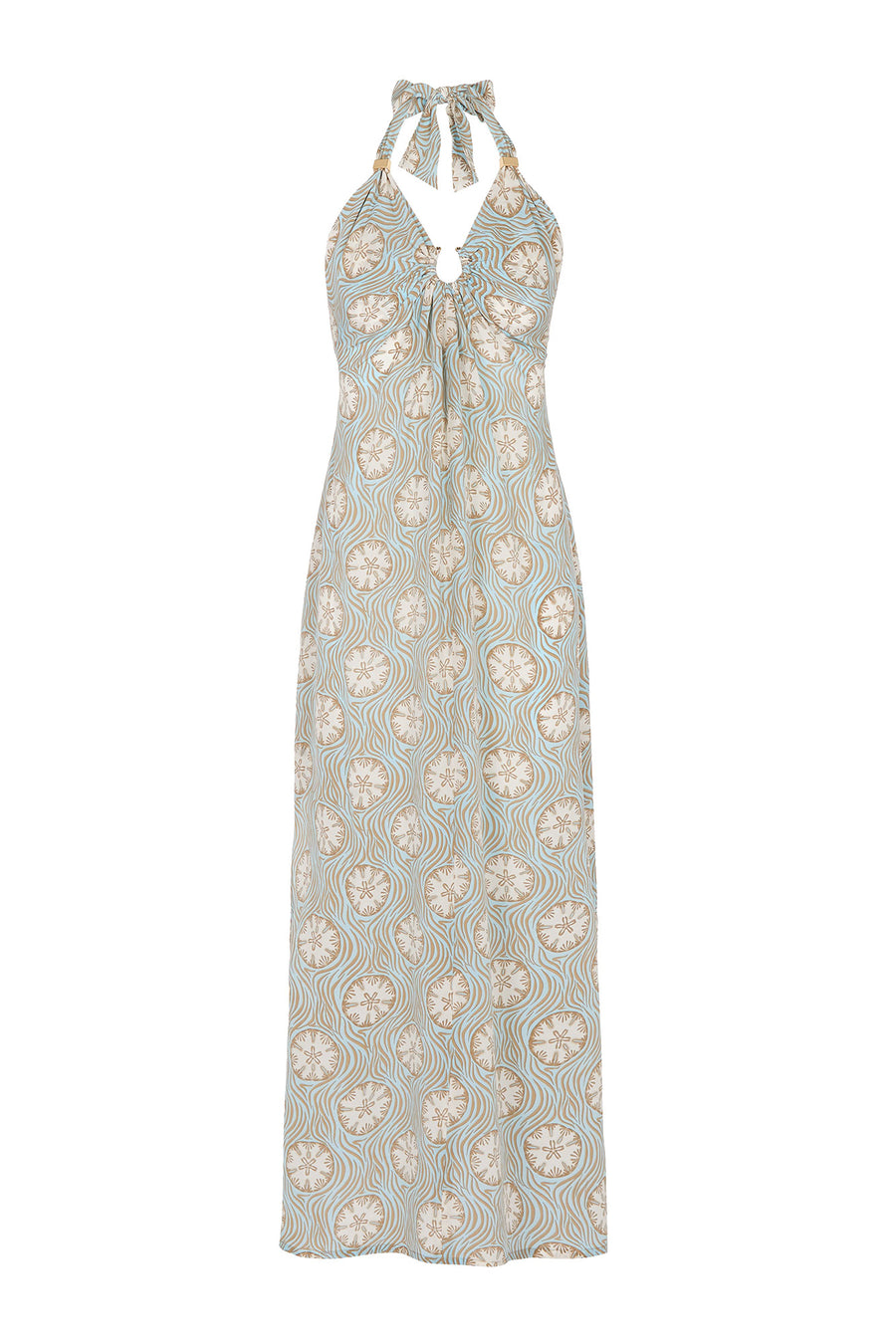 Long silk wedding party dress Sand Dollar pale blue design by Lotty B Mustique