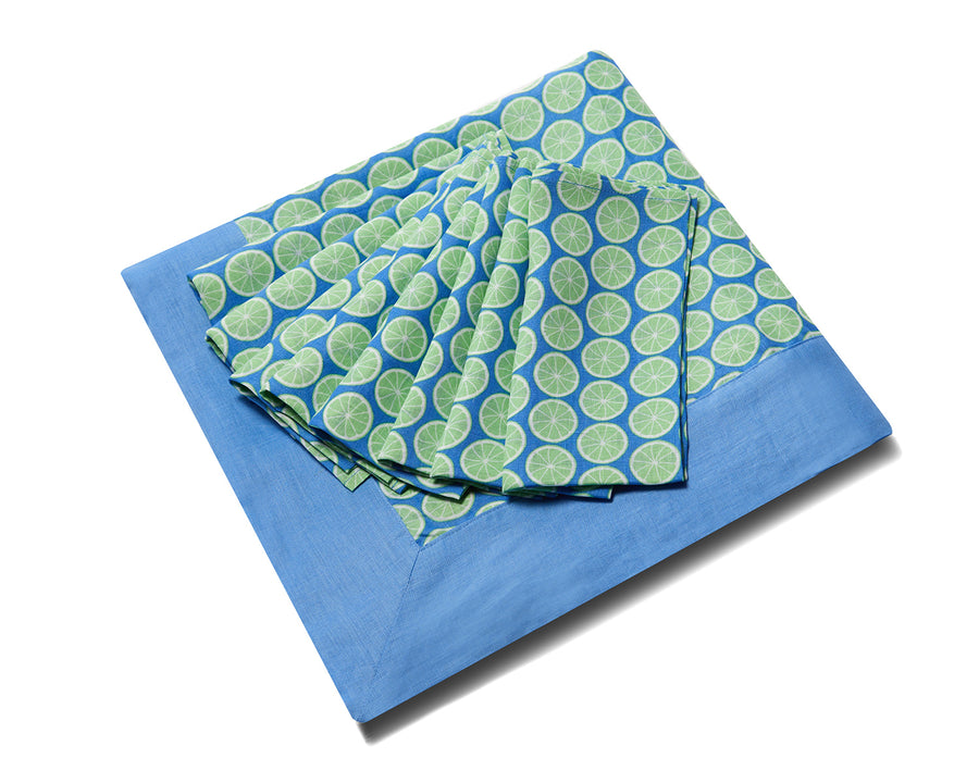 Lotty B Tablecloth & Napkin set: LIME SLICE - GREEN / BLUE