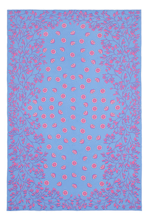 Luxury pure silk Lime Tree print sarong in blue & pink designed by Lotty B Mustique.