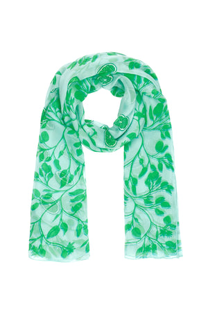 A feather-weight Lime Tree green chiffon silk scarf by Lotty B Mustique is a fabulous thing to have to hand. Style as a scarf, beach cover up or hat band