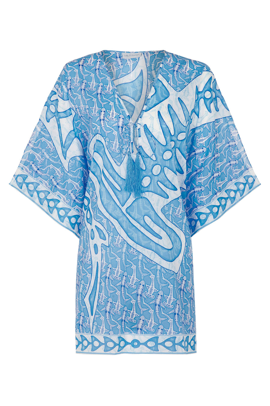 Lotty B Short Kaftan in Cotton (Shark, Blue) Mustique beach style