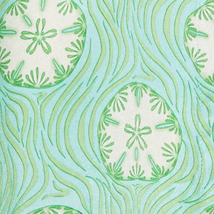 Pure silk green sand dollar print swatch by Lotty B Mustique