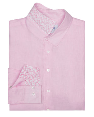 Finest Men's Linen Shirt by Lotty B for Pink House Mustique in plain Pale Pink