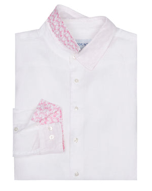 Mens designer Linen Shirt by Lotty B for Pink House Mustique in plain Classic White