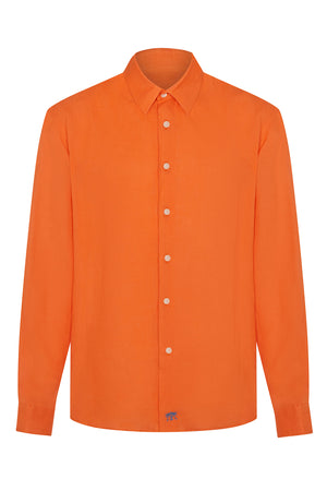 Long sleeved orange linen shirt by Pink house Mustique