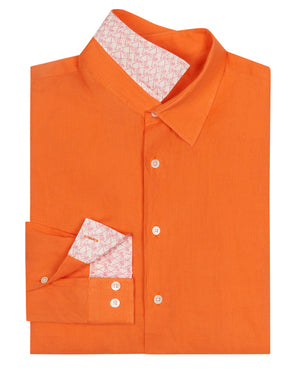 Luxury fashion mens orange linen shirt