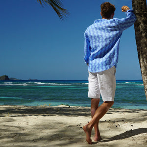 Mens Linen Shorts : CLASSIC WHITE designer Lotty B Mustique classic vacation style