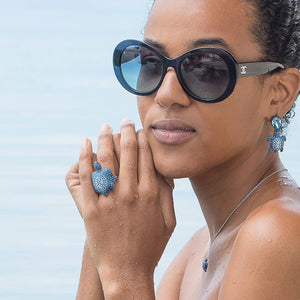 MUSTIQUE SEA LIFE TURTLE Collaboration by Catherine Prevost with Atelier Swarovski in aid of St Vincent and the Grenadines environment fund: Large Blue Turtle Ring available at The Pink House Mustique