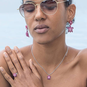 MUSTIQUE SEA LIFE TURTLE Collaboration by Catherine Prevost with Atelier Swarovski in aid of St Vincent and the Grenadines environment fund: Pink Turtle Drop Earrings available at The Pink House Mustique