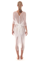 Beach bar cover up pure chiffon silk kaftan in classic white by designer Lotty B