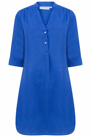 Linen Decima Dress in dazzling blue, designer Lotty B Mustique vacation fashion