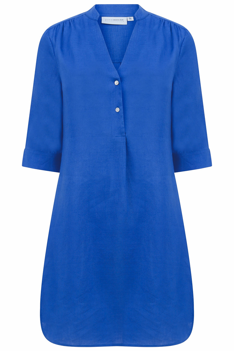 Linen Decima Dress in dazzling blue, designer Lotty B Mustique vacation wear