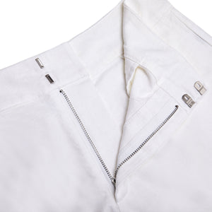 Womens Linen Shorts : CLASSIC WHITE fastening detail, designer Lotty B Mustique