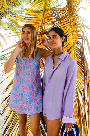 Womens Linen Slip Dress: BANANA TREE - PINK  Mustique beach style, designer Lotty B
