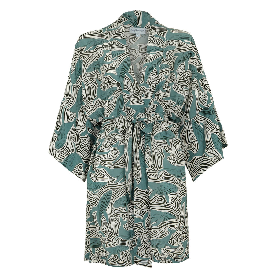 Bed-to-Beach Robe: WHALE - MONOCHROME