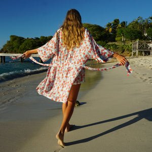womens floral silk bed to beach robe designer Lotty B Mustique lifestyle