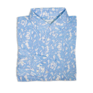 Mens Linen Shirt (Hibiscus, Blue)