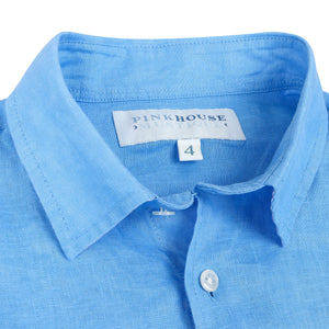 Childrens Linen Shirt: FRENCH BLUE collar detail