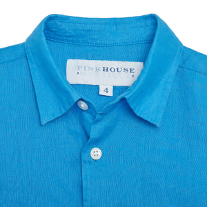 Finest children's linen shirts plain turquoise blue by Pink House Mustique