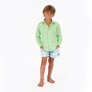 Childrens Linen Shirt: PISTACHIO GREEN, front