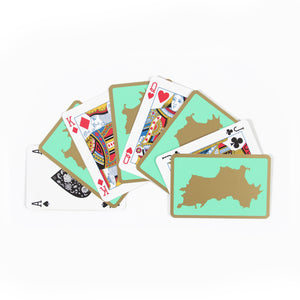 Bridge Set: 2 Decks of Playing Cards : MUSTIQUE ISLAND - Green faces fan