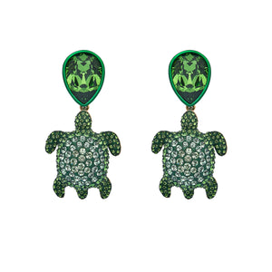 Drop Earrings : MUSTIQUE SEA LIFE TURTLE - GREEN designed by Catherine Prevost in collaboration with Atelier Swarovski is in aid of the St. Vincent & the Grenadines Environment Fund.