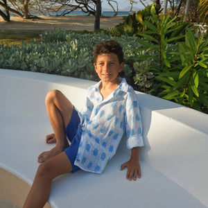Smart casual boys shirts Beetle blue by Lotty B Mustique kids holiday fashion