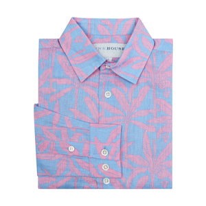 Childrens Linen Shirt: BANANA TREE - PINK designer Lotty B for Pink House Mustique