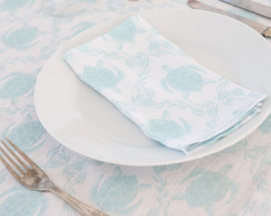 Lotty B Tablecloth & Napkin set: TURTLE TRELLIS - AQUA