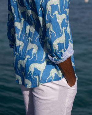 Mens Linen Shirt: LURCHER - GREEN / BLUE