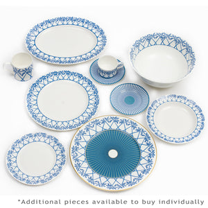 Other pieces available in the Palms blue fine bone china dinner service set made in England. Stoke-on-Trent.